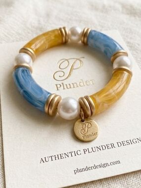 Plunder Blue & Yellow Resin Pearl Bracelet with Gold Charm